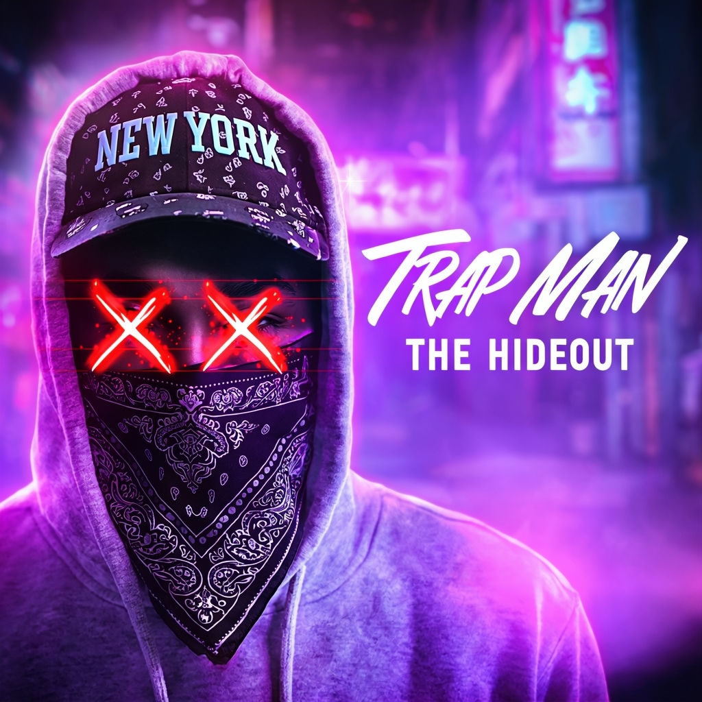 Mysterious Edgy Trap Man Album Cover Design with Neon Lights Spotify Album Cover