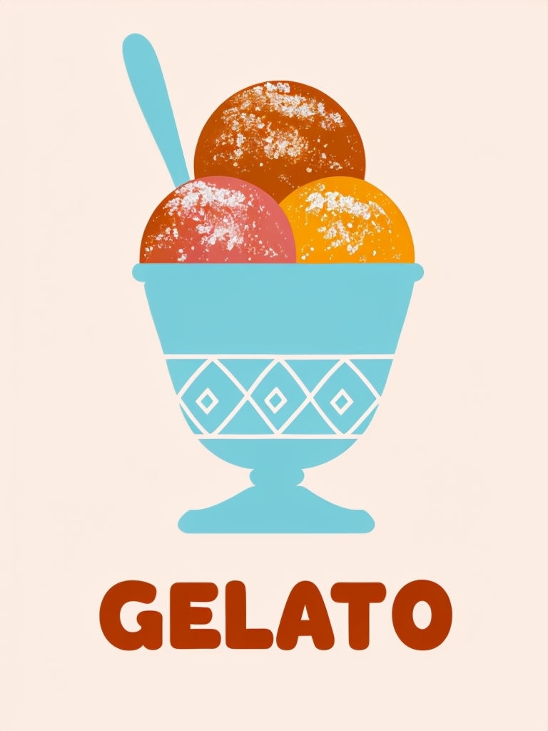 Minimalist Colorful Gelato Sundae Illustration Poster