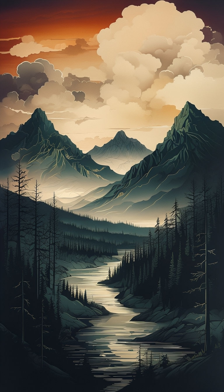 Serene Winding River Through Forest and Mountains Phone Case Cover