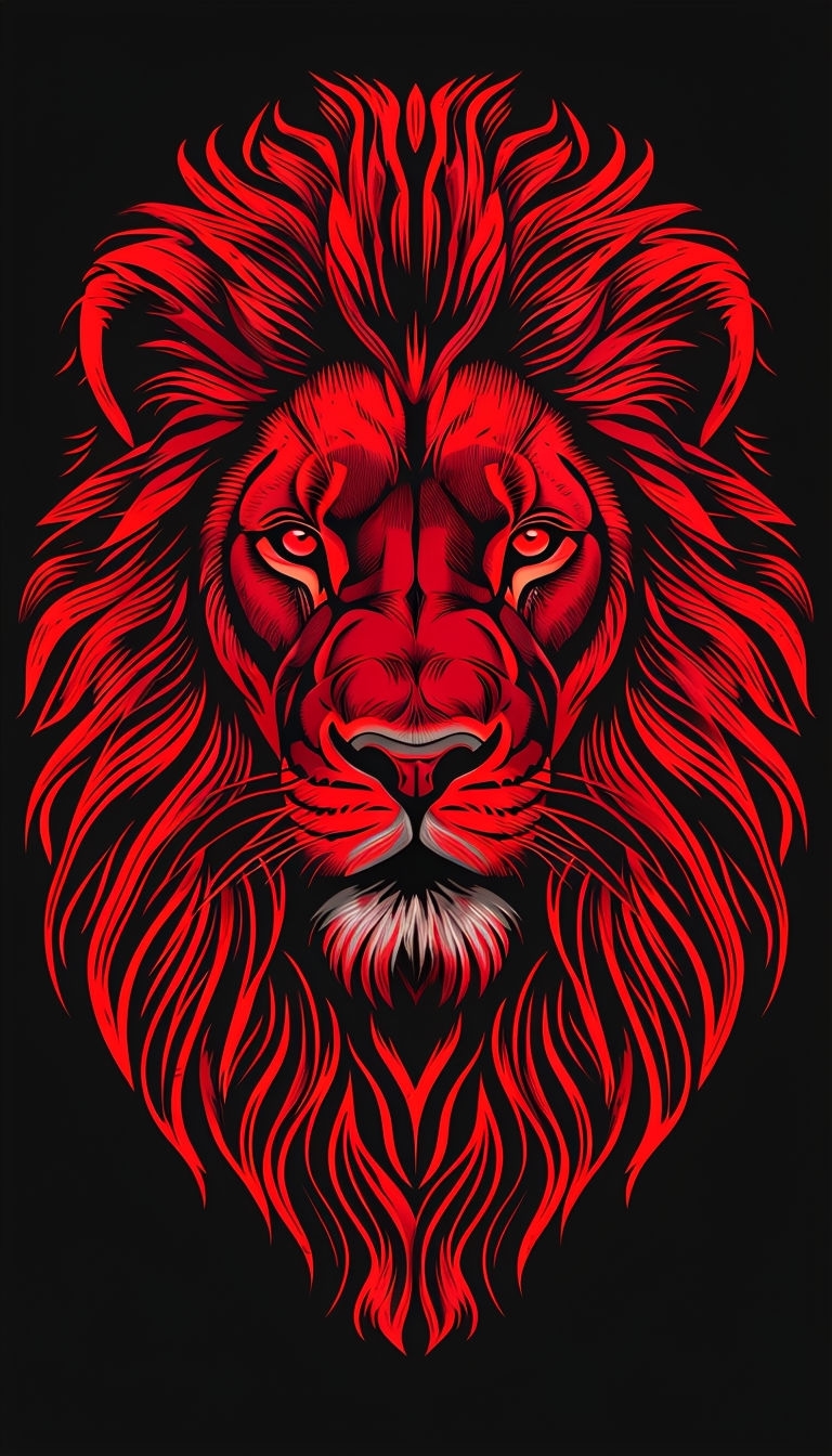 Majestic Red Lion Head Linocut Style Art Mobile Wallpaper