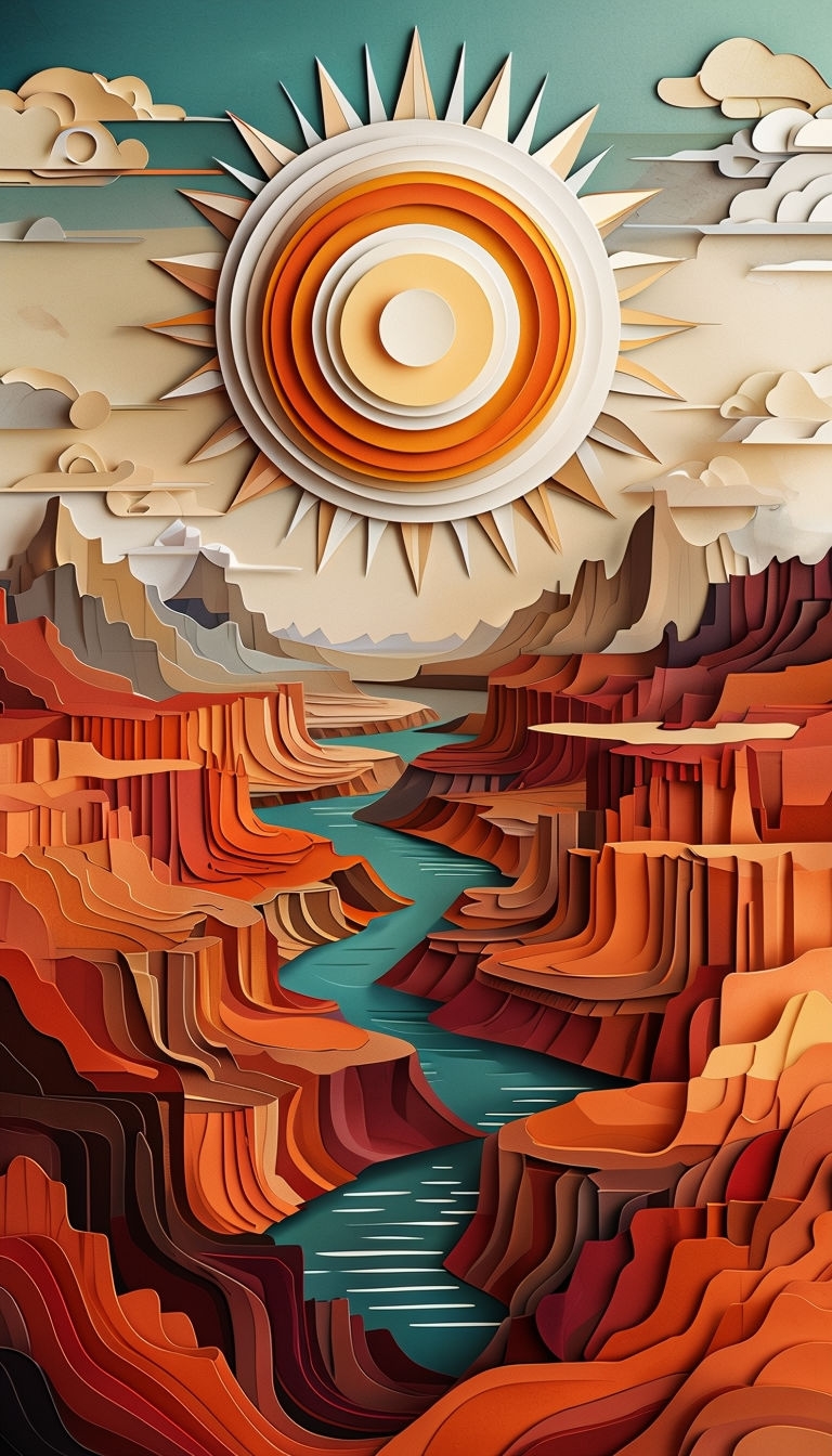 Stunning Paper Cut Desert Landscape with Colorful Sun Art - Playground