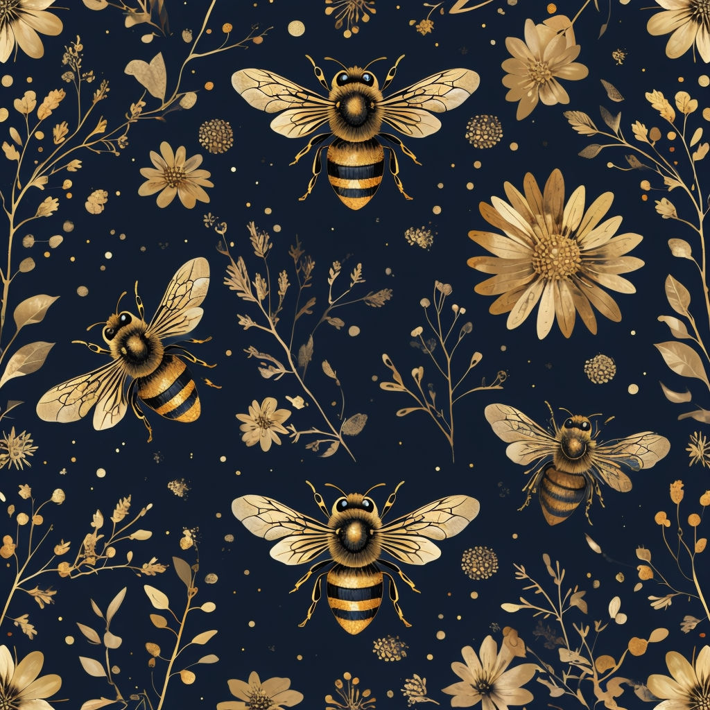 Golden Bees Seamless Pattern 