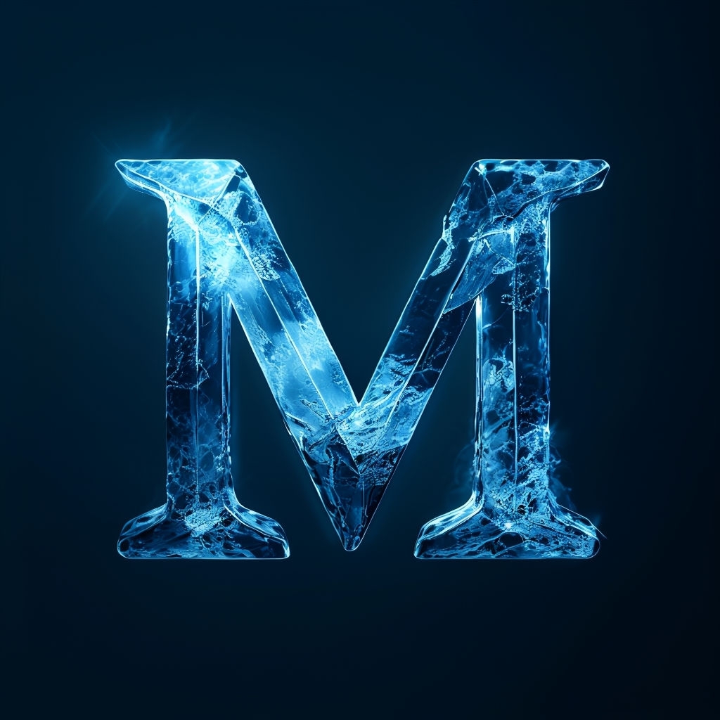 Elegant Ice 'M' Monogram Logo on Dark Arctic Background Monogram