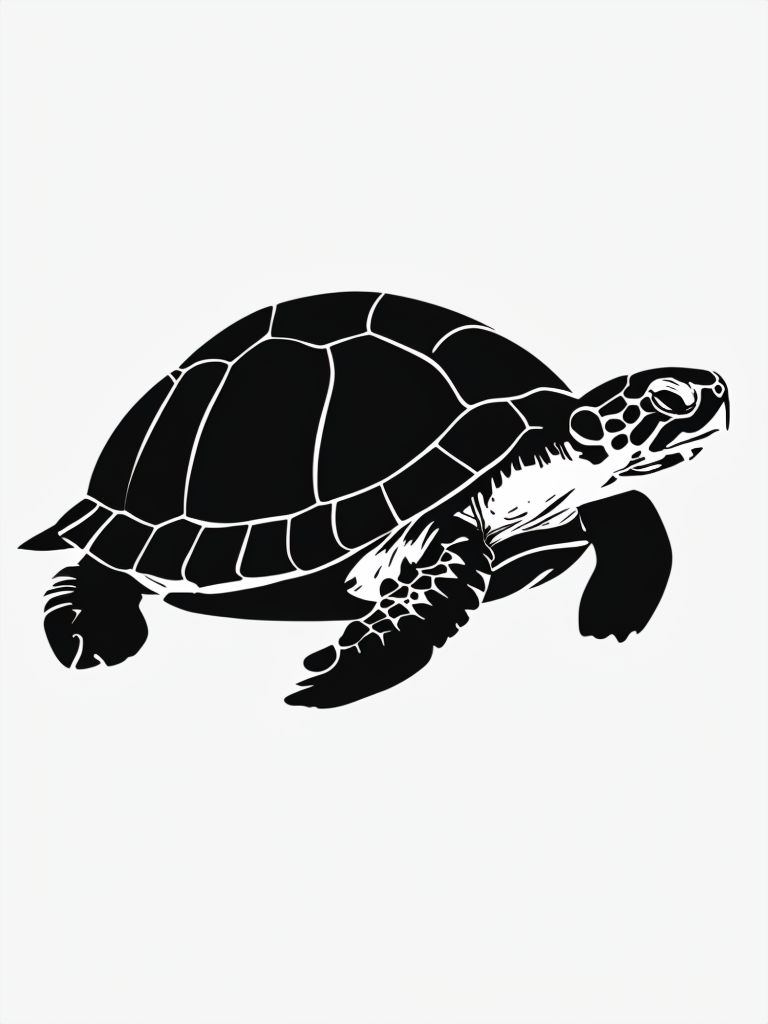 Minimalist Black Turtle Silhouette Against White Background Art