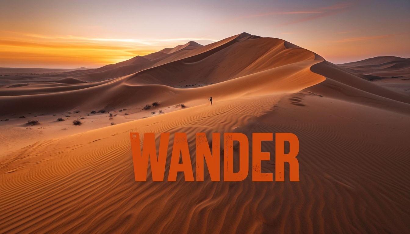 Breathtaking Sunset Desert Landscape with Wander Text Social Media Post