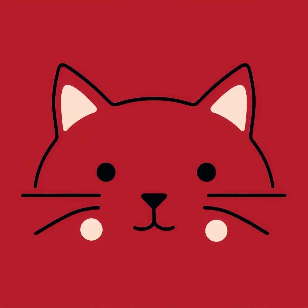 Minimalist Cute Cat Face Illustration on Red Background T-shirt