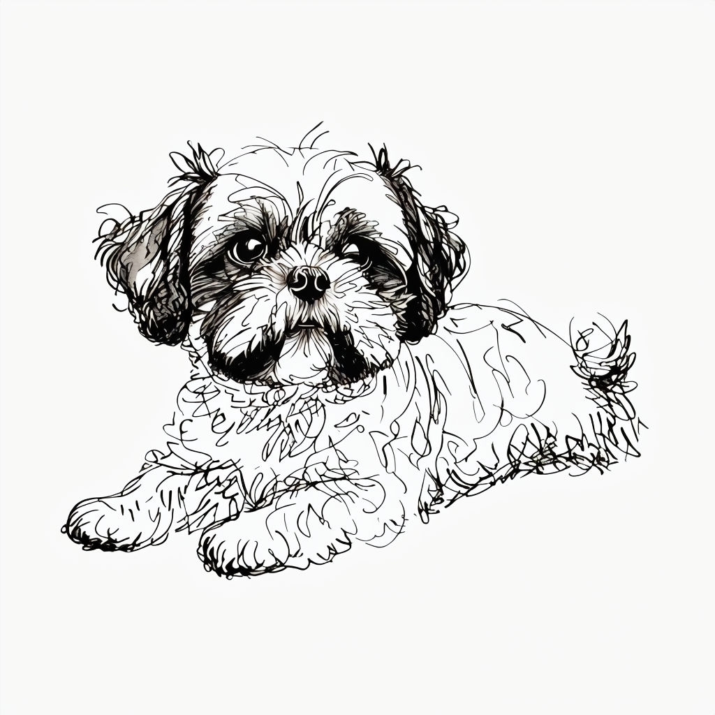 Intricate Black Ink Shih Tzu Dog Illustration Mug