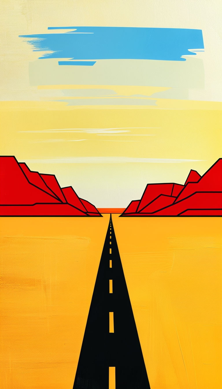Stylized Desert Road and Geometric Mountains Phone Case Cover