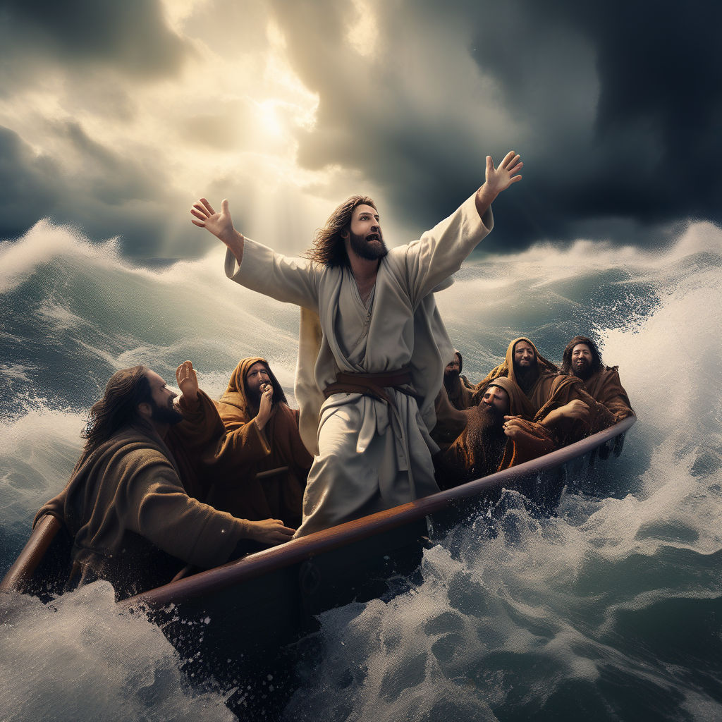 Jesus Christ on the boat in the storm with his disciples wit... by joao ...