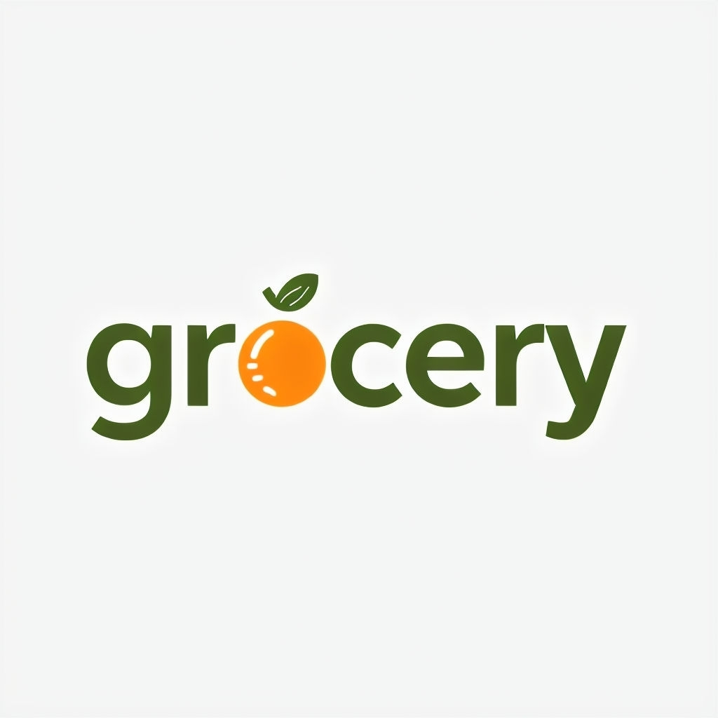 Minimalist Dark Olive Green Grocery Logo with Fruit Icon Design