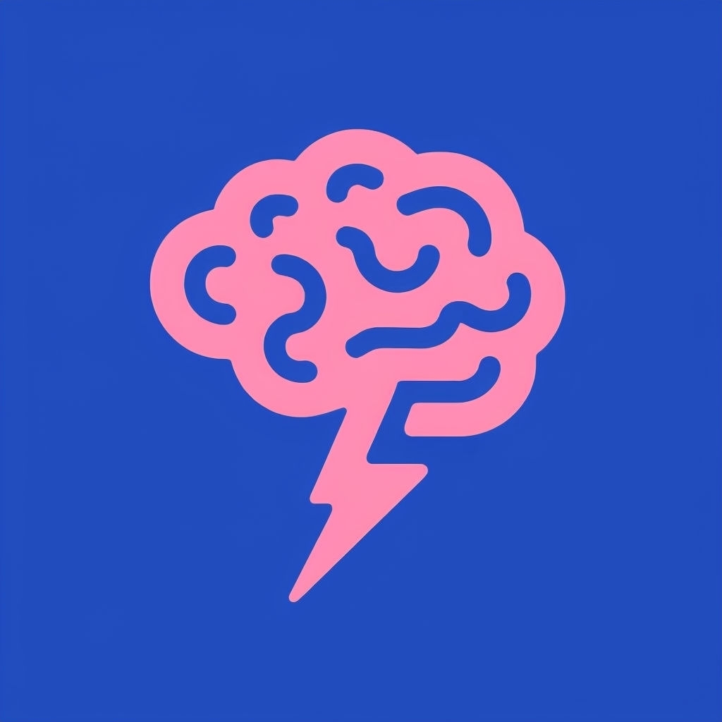 Minimalist Pink Brain Lightning Bolt Digital Logo Design