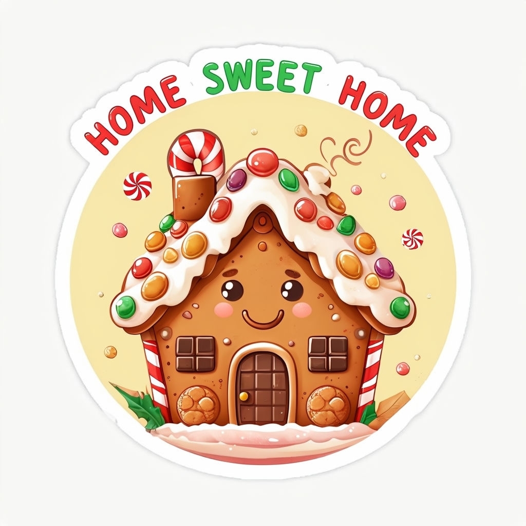 Charming Gingerbread House Cartoon Christmas Sticker