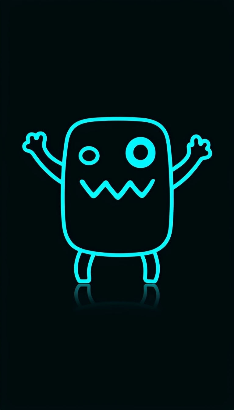 Cute Neon Blue Monster Character Digital Art Mobile Wallpaper