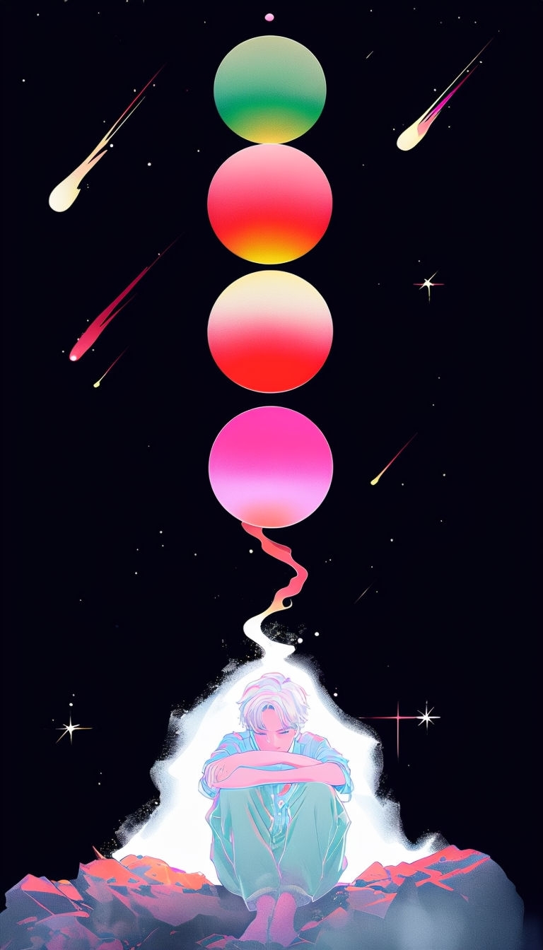 Ethereal Young Person with Cosmic Orbs and Glow Mobile Wallpaper