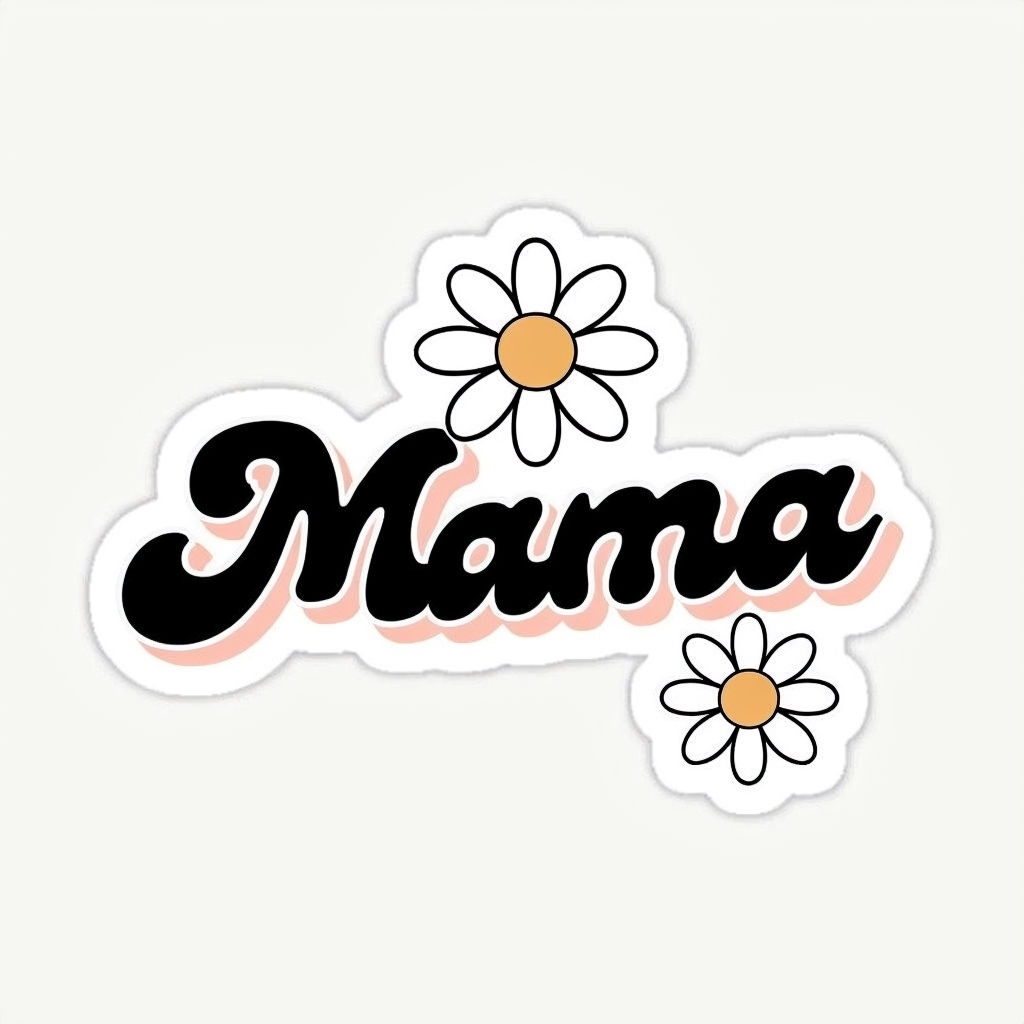 Playful Mama Script with Daisy Flowers Sticker Design