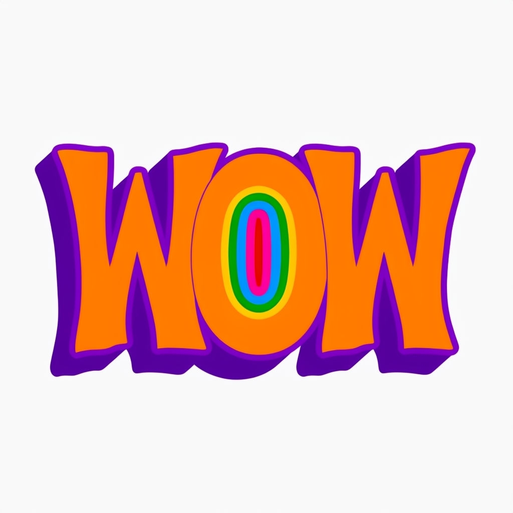 Bold Vibrant WOW Text with Rainbow Stripes Sticker