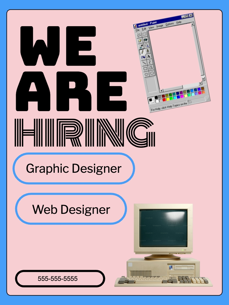 Nostalgic Retro Job Hiring Flyer Design with 90s Computing Aesthetic