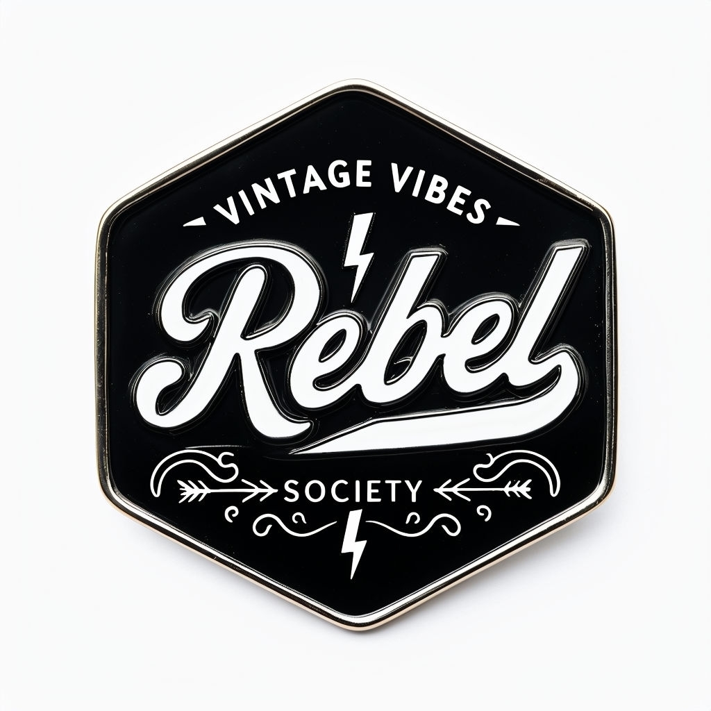 Vintage Vibes Rebel Society Black Hexagonal Pin Logo