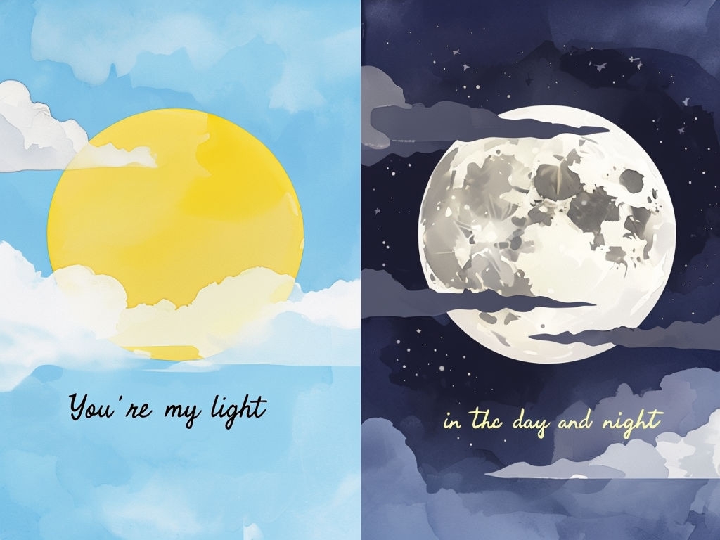 Sun and Moon Whimsical Illustration of Love Quote Card