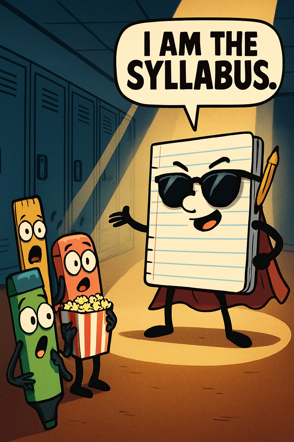 Superhero Notebook in Classroom Cartoon Illustration Sticker