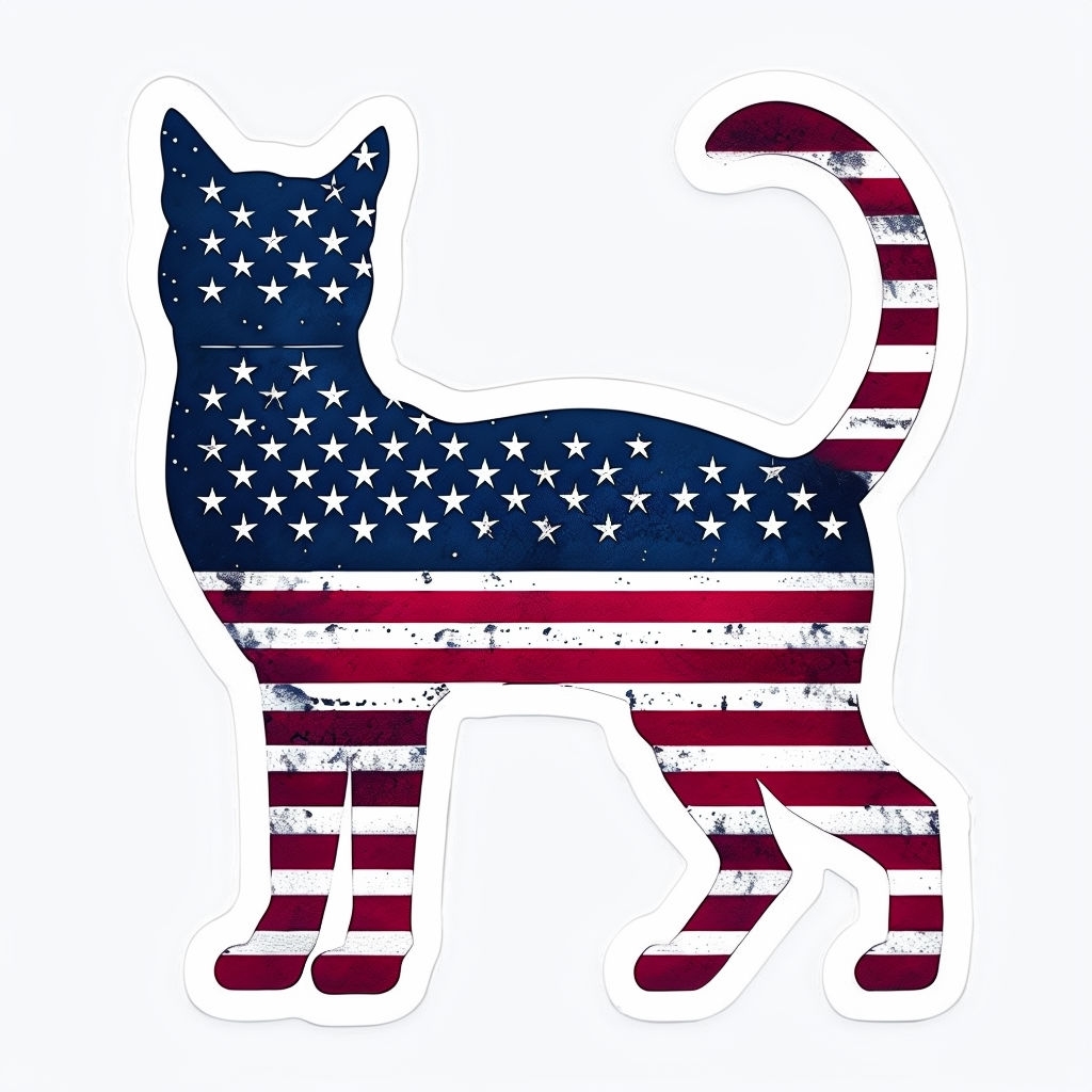 Patriotic Cat Silhouette with American Flag Design T-Shirt