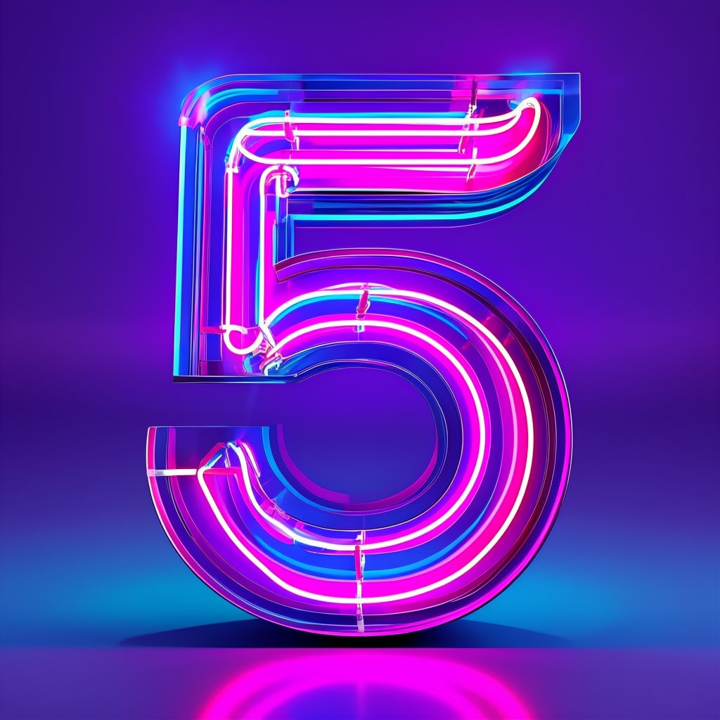 Vibrant Neon Number 5 Digital Art with Gradient Background Monogram