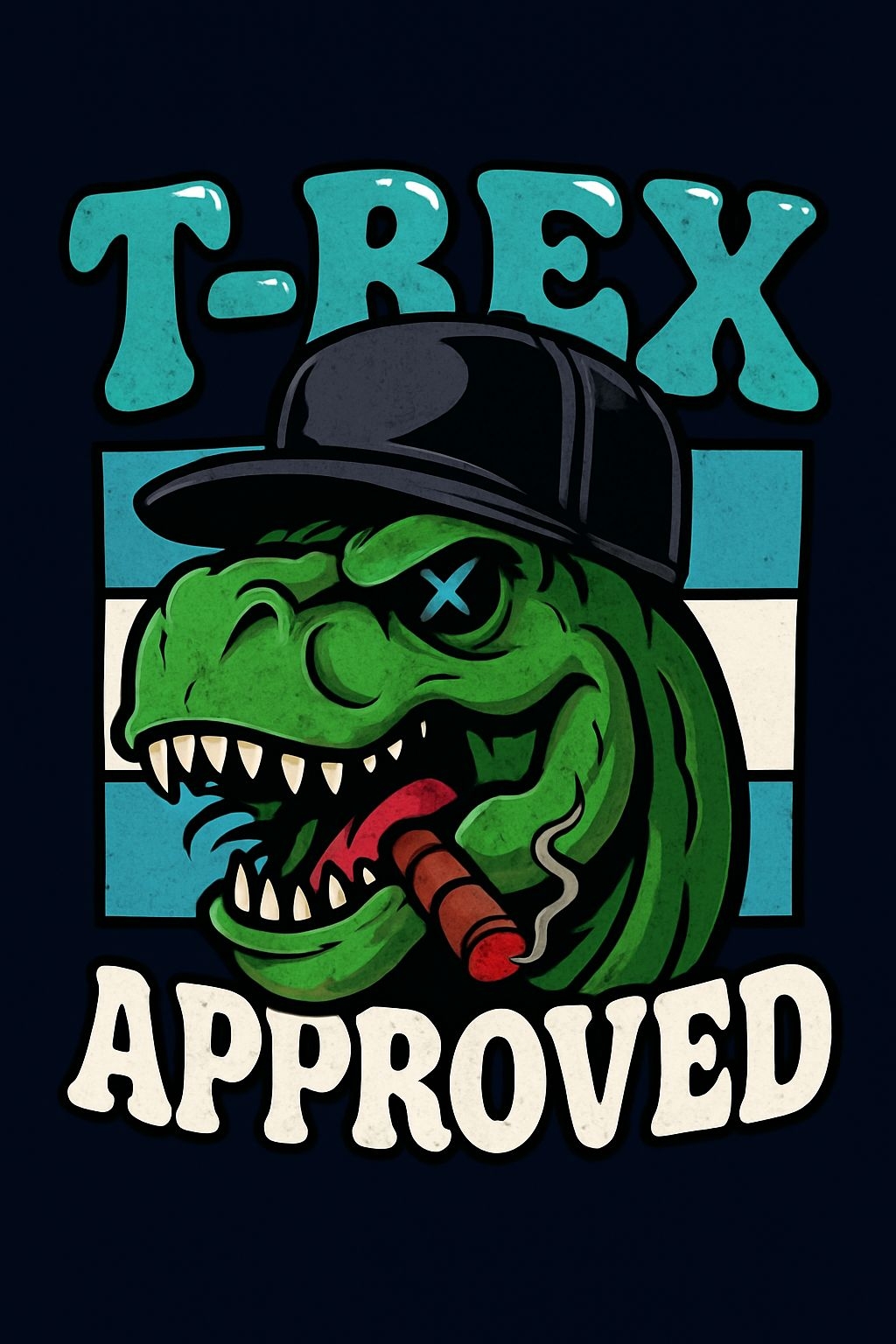 Fierce T-Rex Cartoon Illustration with Cigar and Cap T-Shirt