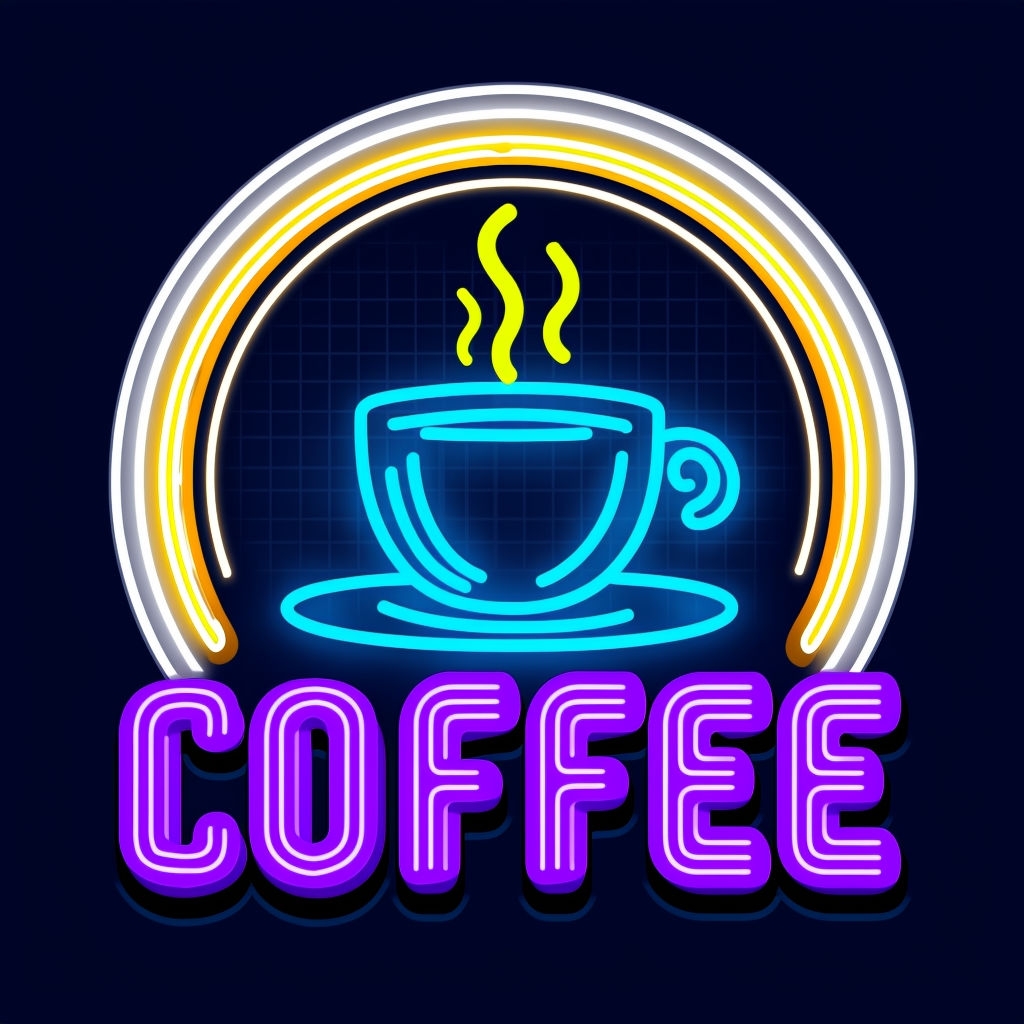 Vibrant Neon Coffee Cup Illustration with Halo Effect Sticker