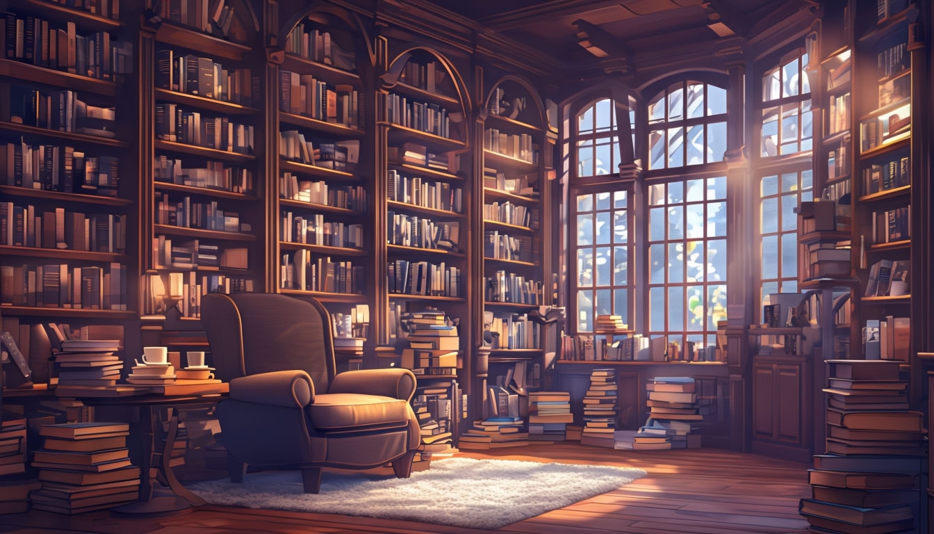 Cozy Library Reading Nook Illustration for Art