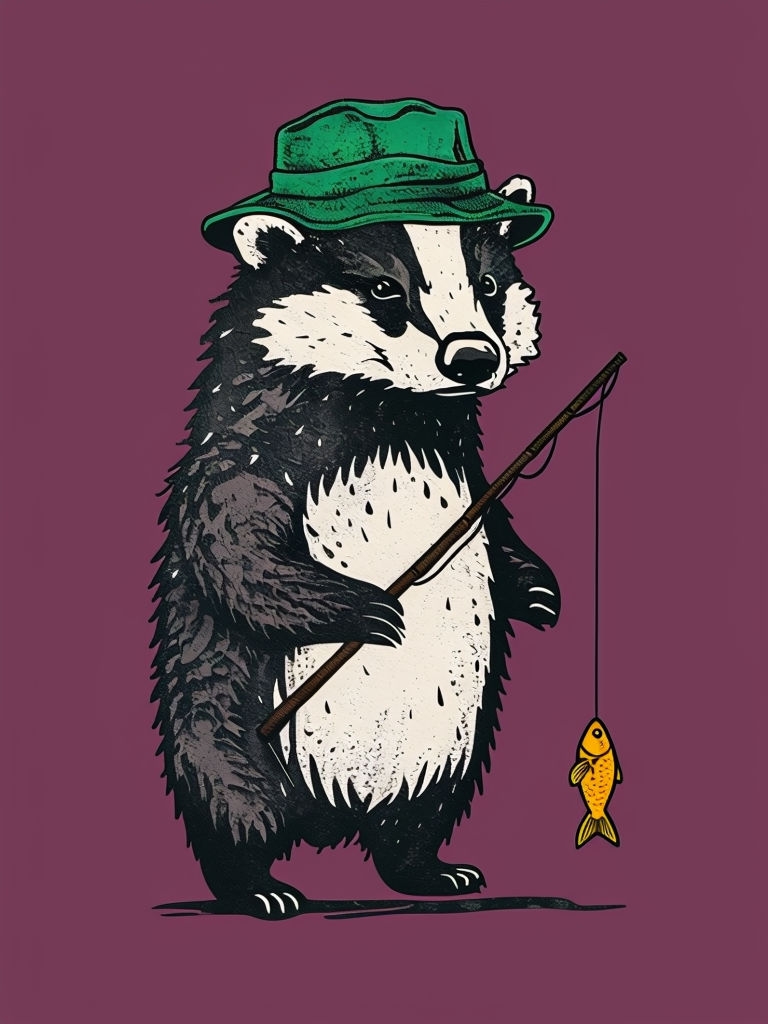 Bold Badger Fishing Graphic Illustration T-Shirt