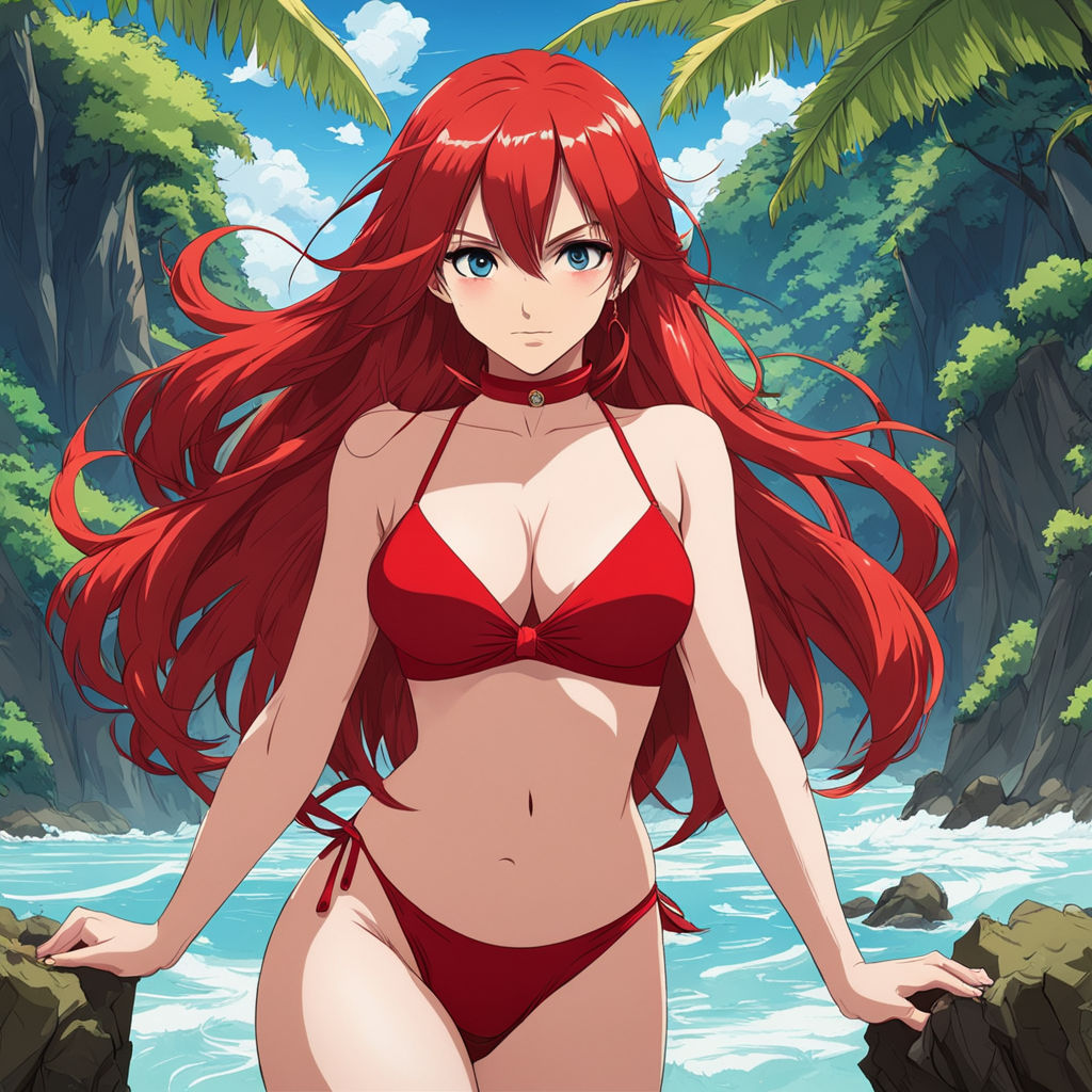 4k beatiful bikini rias gremory anime girl on beach