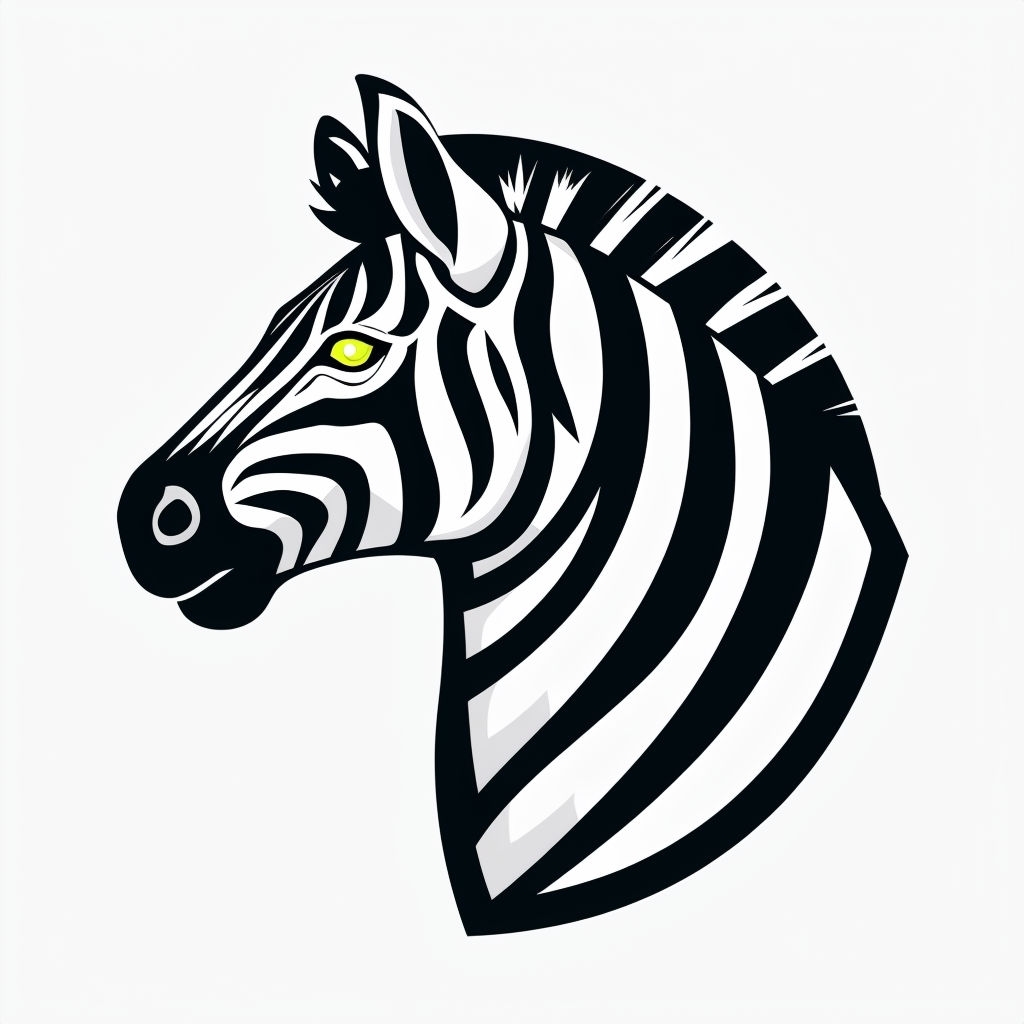 Stylized Black and White Zebra Head Vector Illustration Sticker