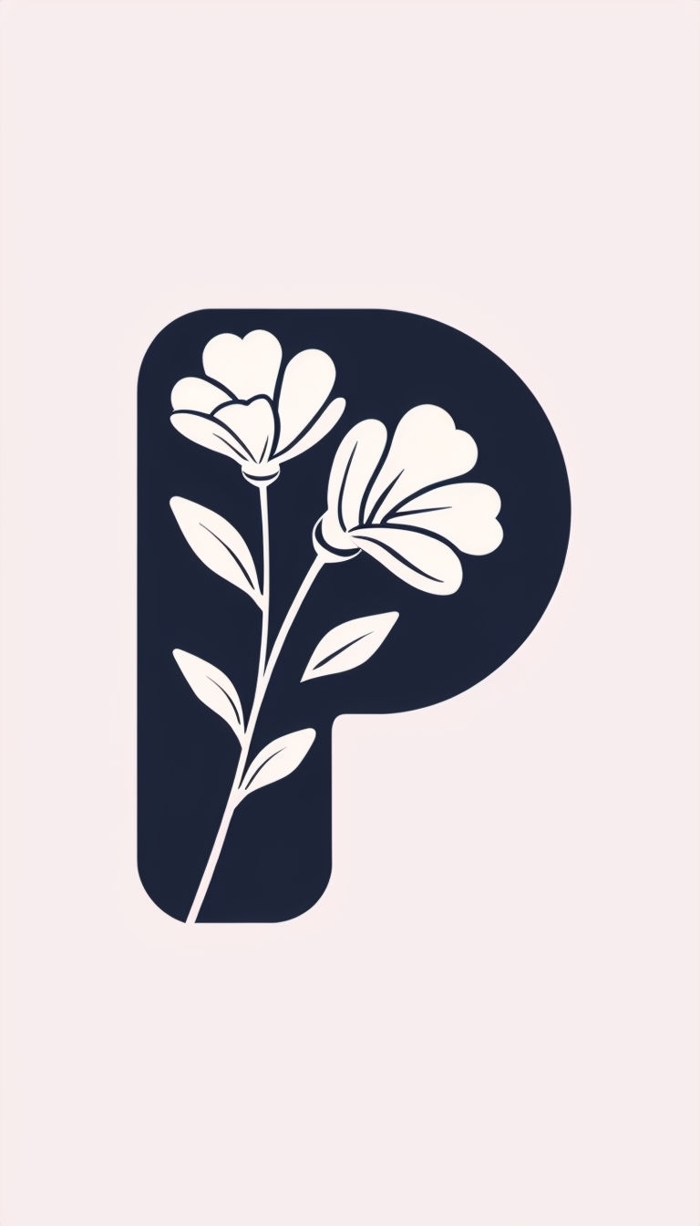 Elegant Minimalist 'P' Logo with Botanical Elements Monogram