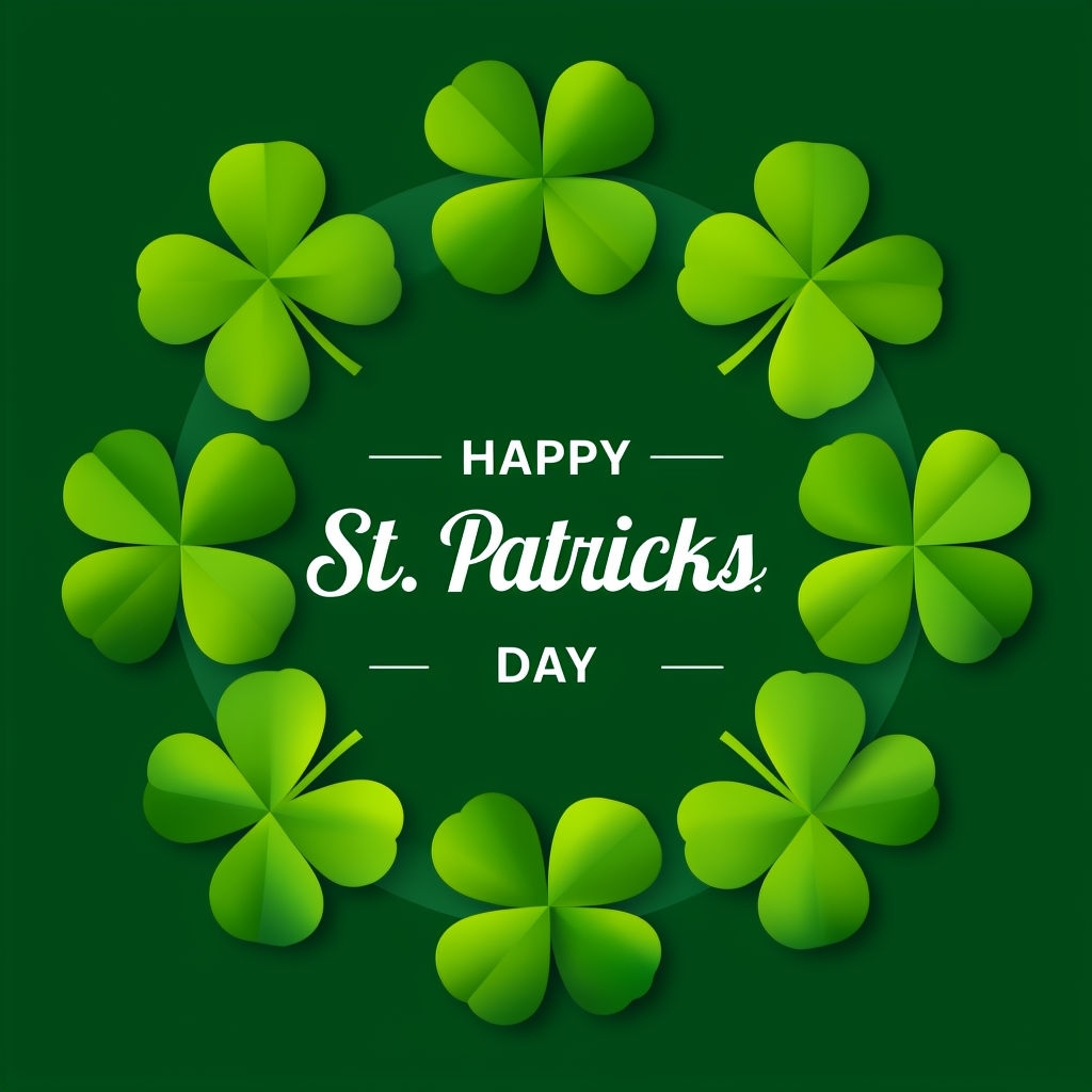 Vibrant St. Patrick's Day Greeting Card with Four-Leaf Clovers Social Media Post