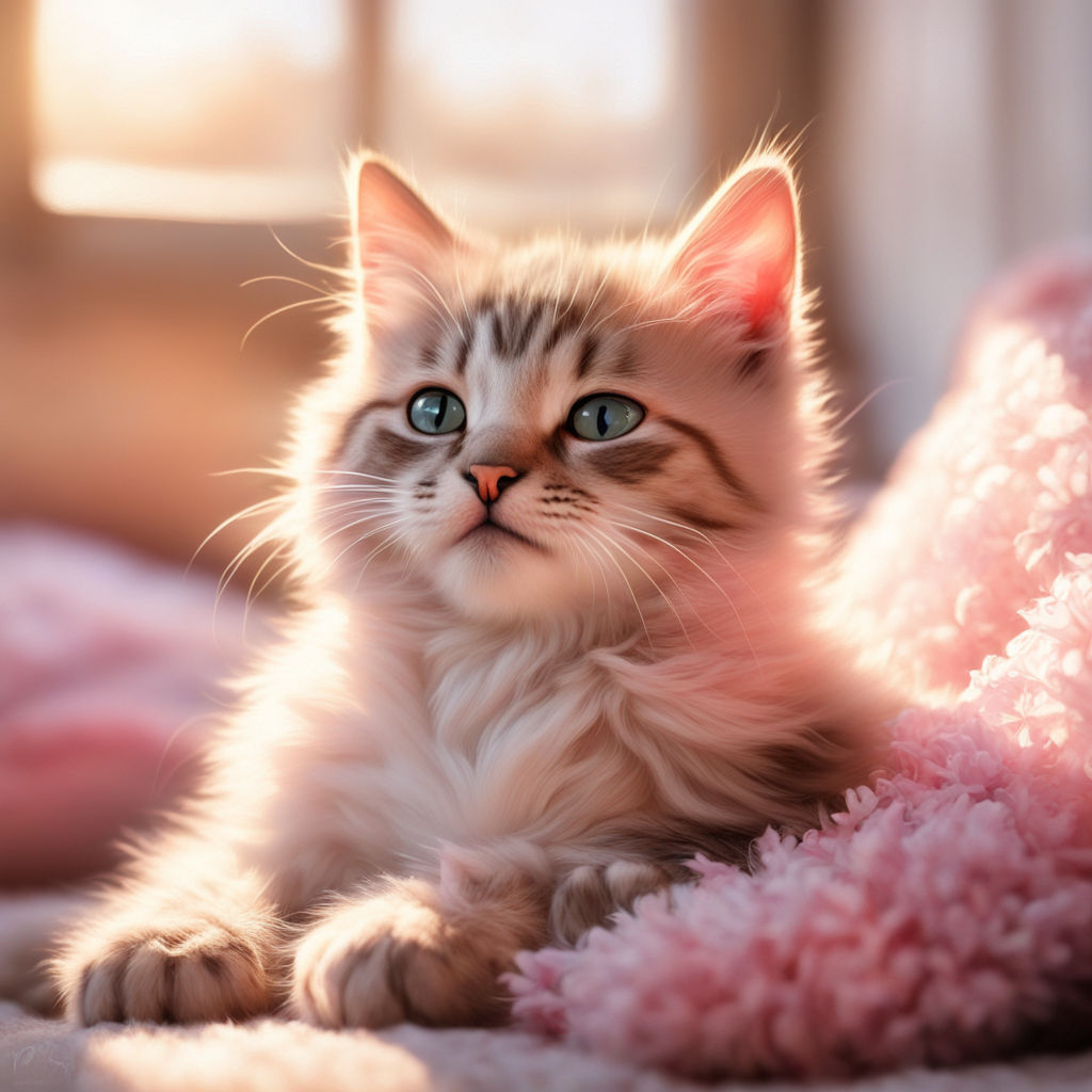 cute little pink kitten with a big pink fluffy tail