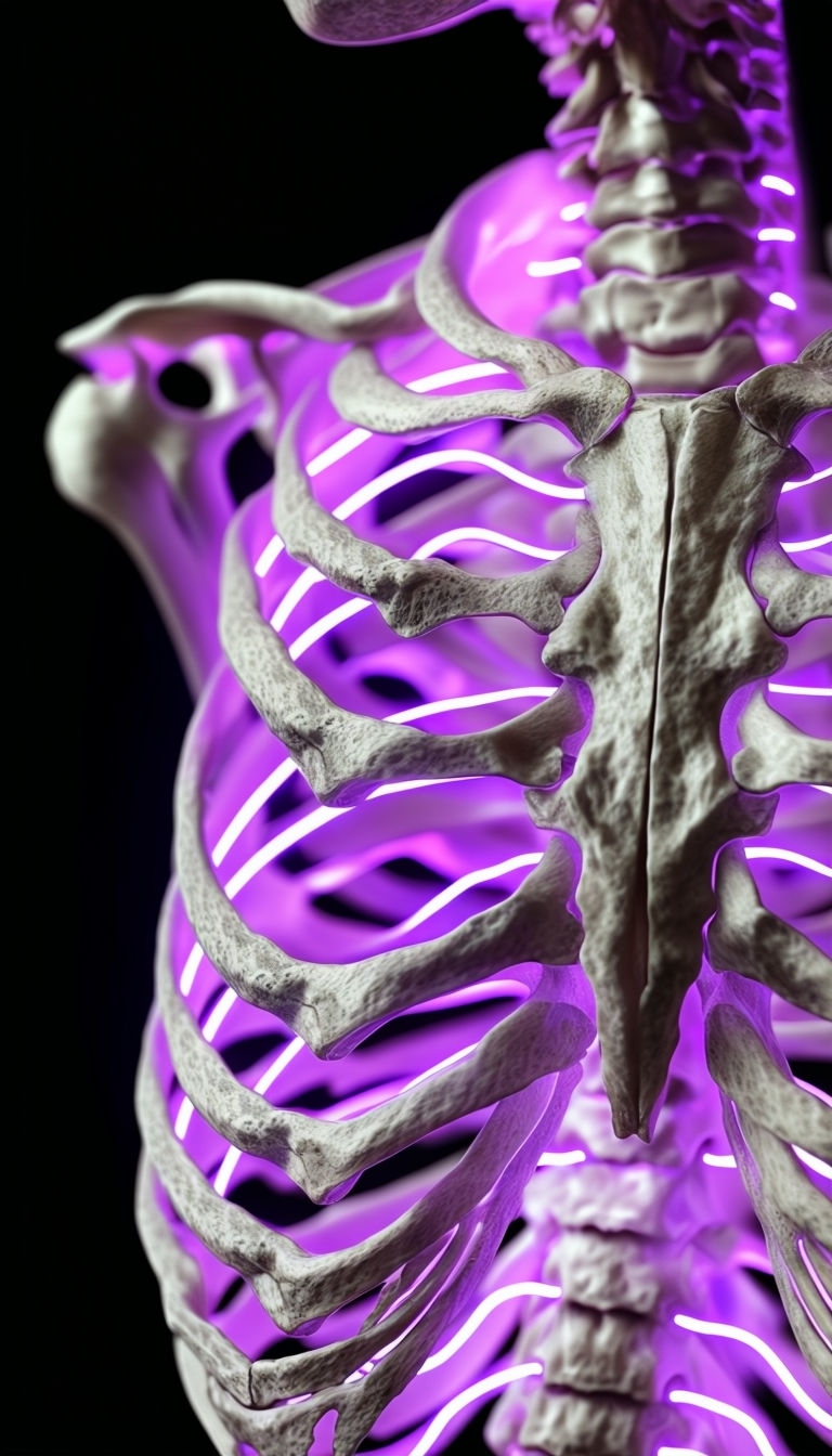 Glowing Neon Ribcage Illustration with Surreal Realism Mobile Wallpaper