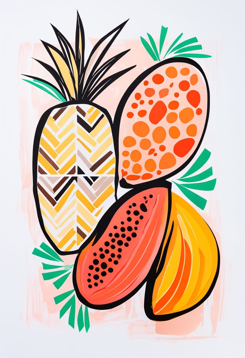 Playful Abstract Still Life of Exotic Fruits Artwork