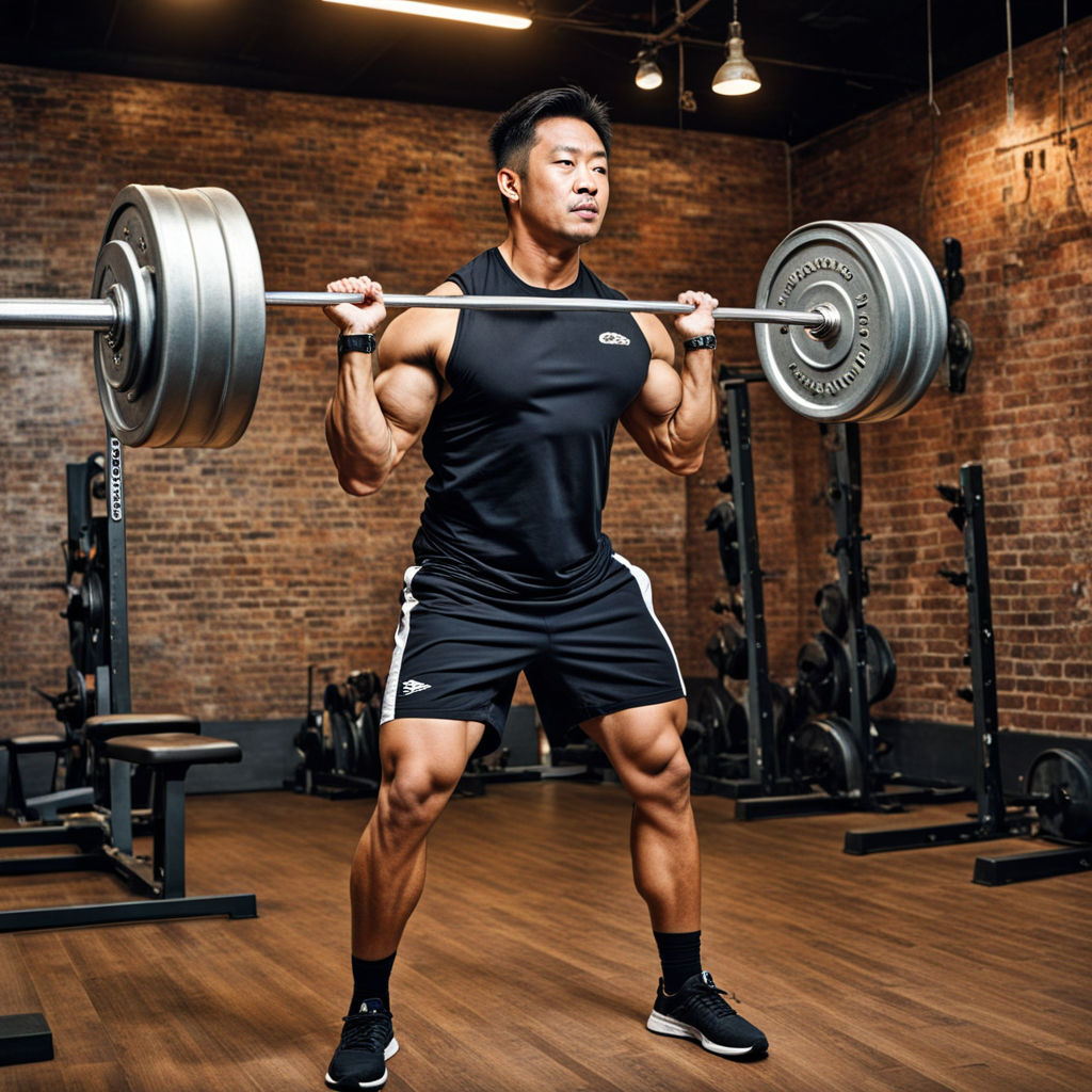 Asian Man Executes A One-handed Barbell Lift By 天月遙也 - Playground