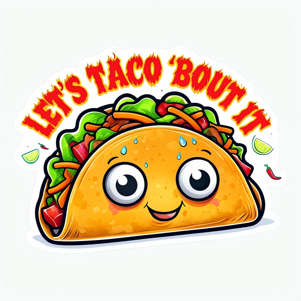 Whimsical Smiling Taco Character with Googly Eyes Sticker