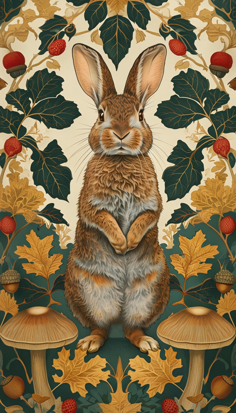 Vintage Brown Rabbit with Leaves and Berries Phone Case Cover