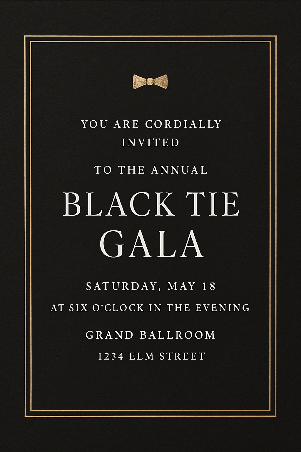 Elegant Black Tie Gala Formal Invitation Card Design