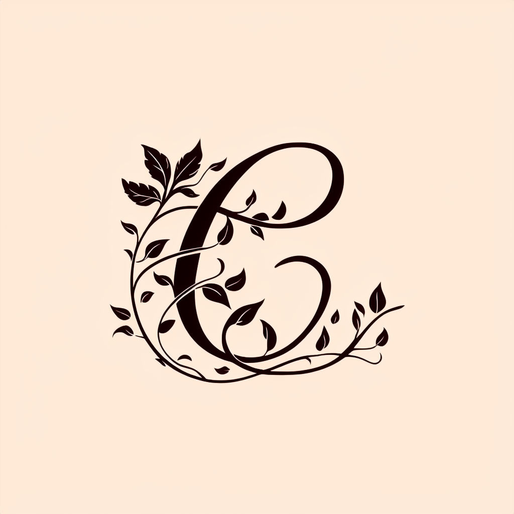 Ornate Black Letter C with Vine Details Art Print Monogram