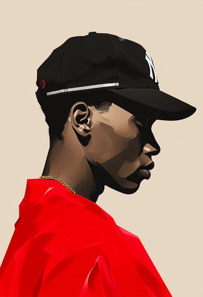 Modern Minimalist Side Profile Portrait with Baseball Cap Poster