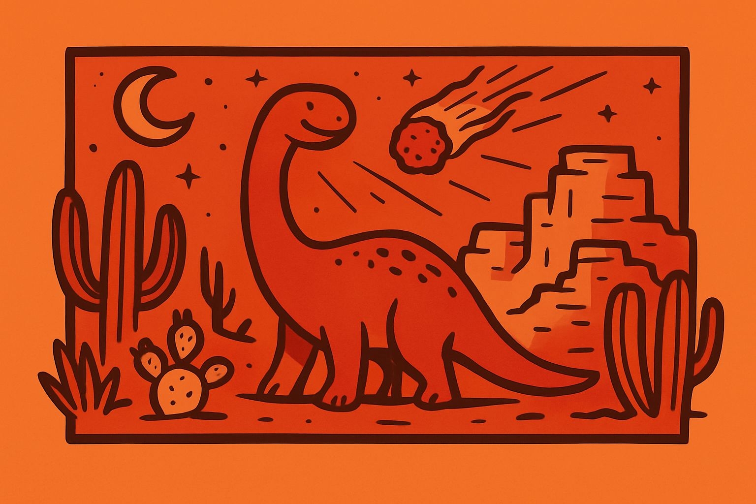 Playful Cartoon Dinosaur in Desert Scene T-Shirt