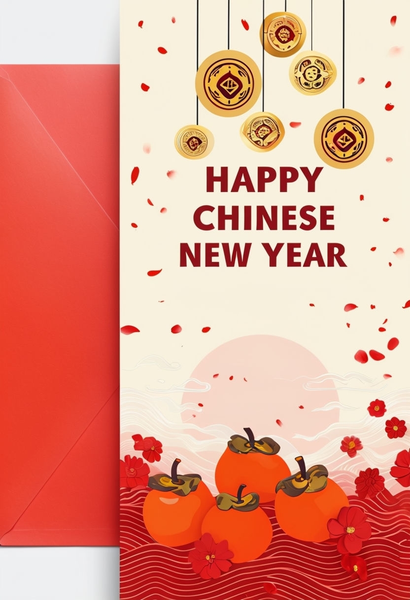 Festive Chinese New Year Greeting Card and Envelope Design Cards & Invites