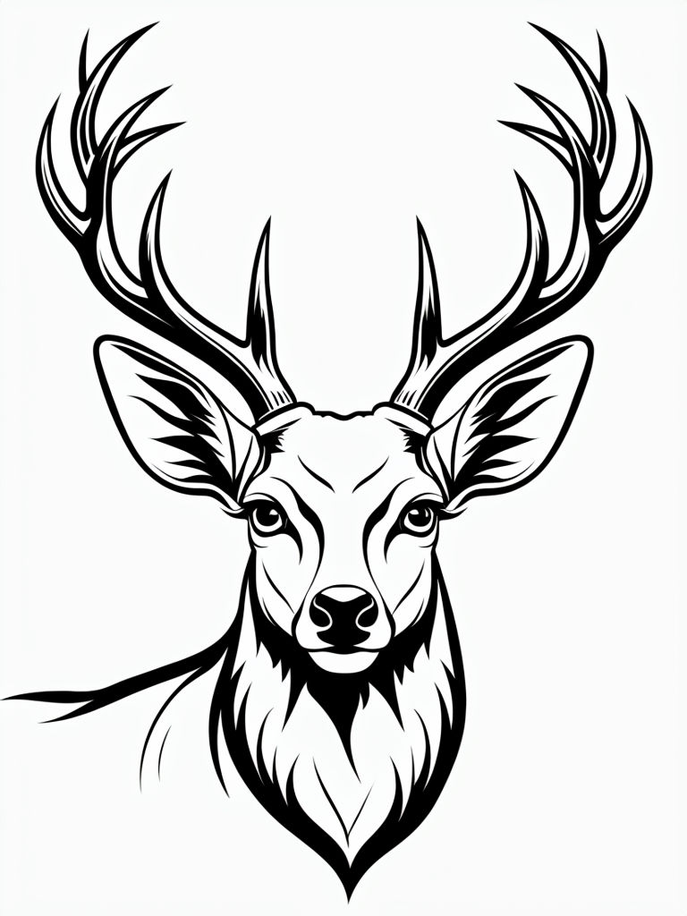 Elegant Minimalist Deer Head Line Drawing Coloring Book Page