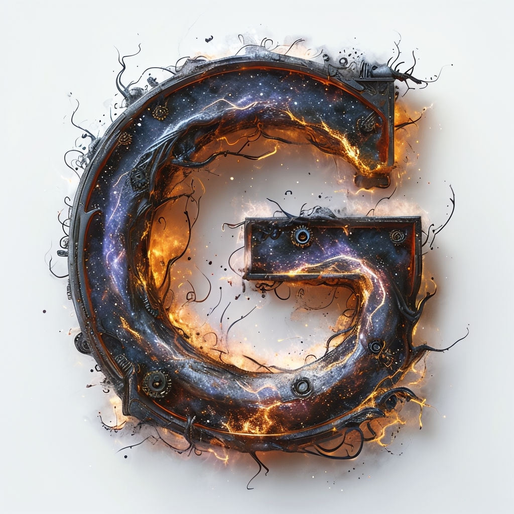 Cosmic Steam-Powered G Monogram with Molten Metal Design