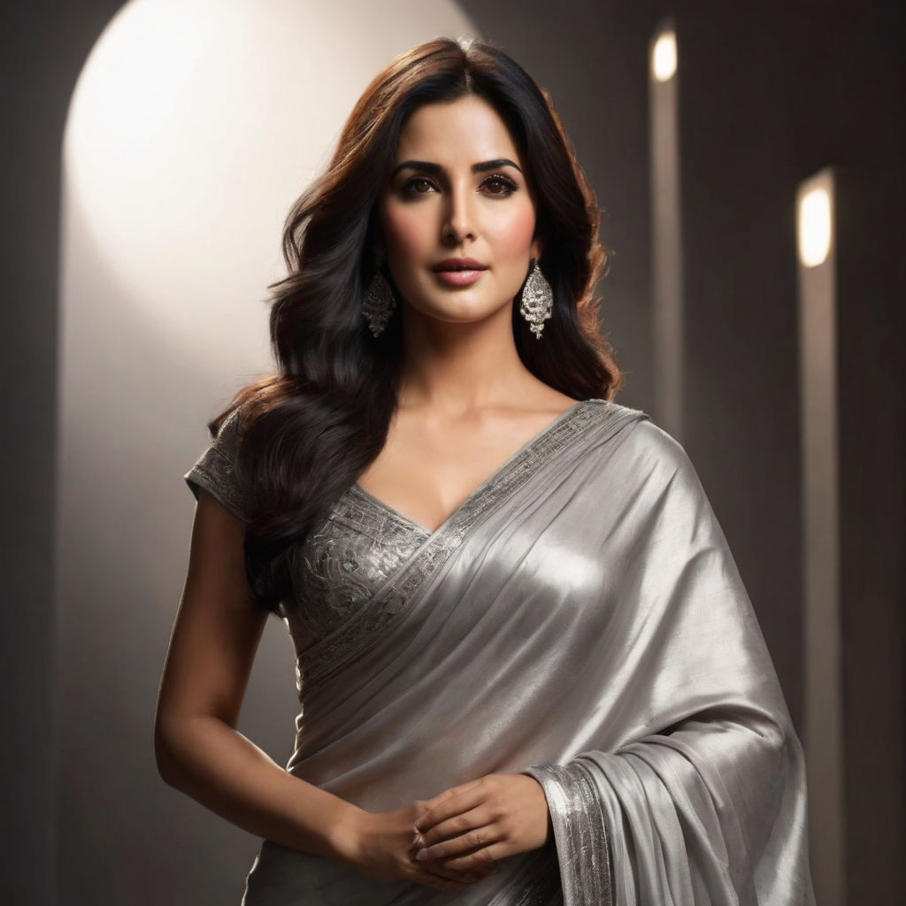 she look like Katrina Kaif with large boobs with long bob cut where hijab  and transparent sari and there is no bra and panty and she got wet