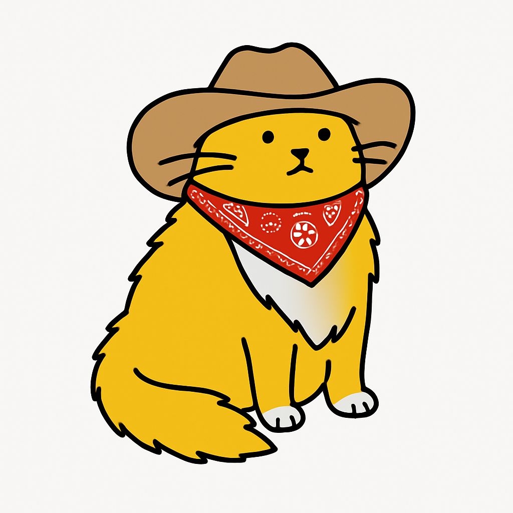Playful Cartoon Golden Cat in Cowboy Hat and Bandana Sticker