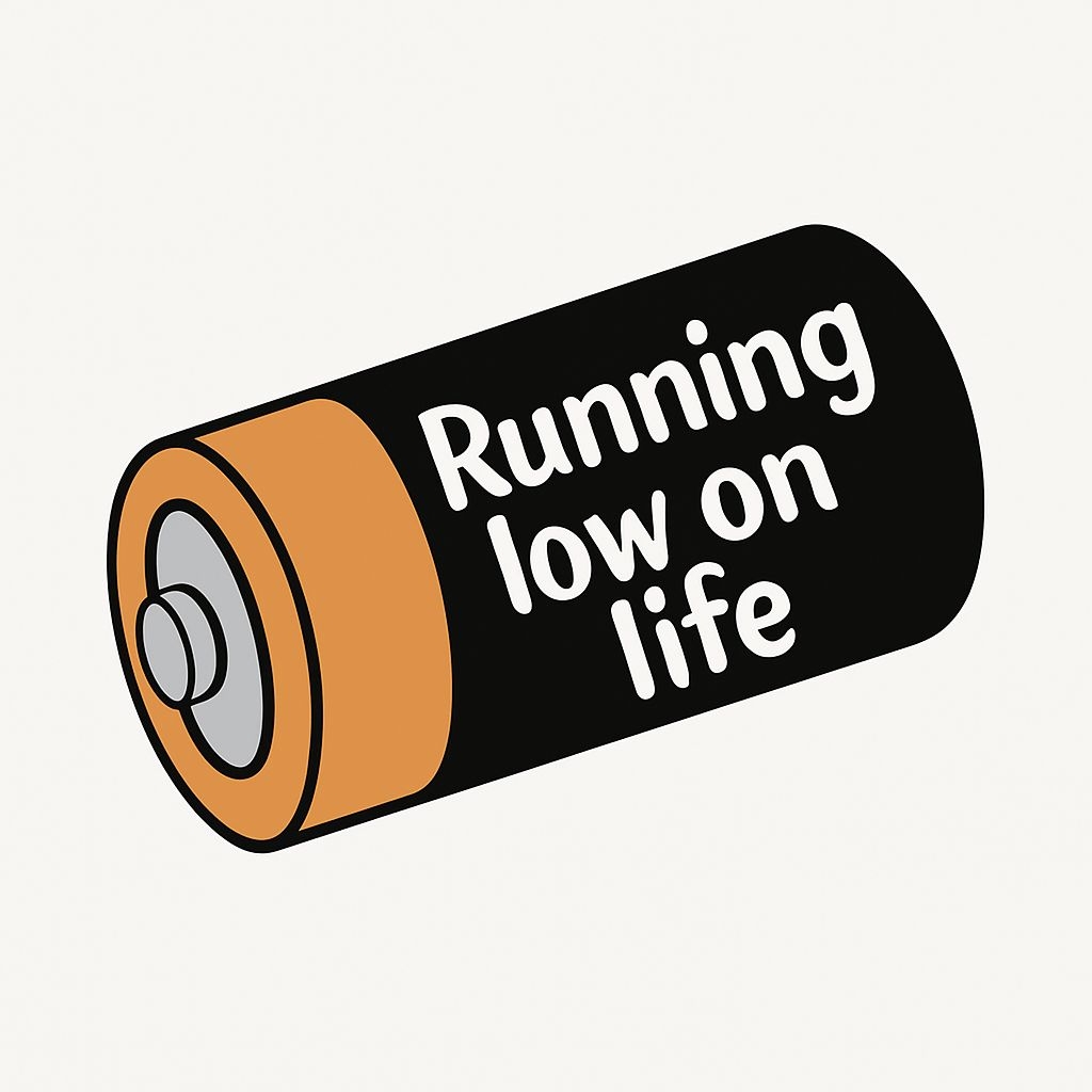Running Low on Life Cartoon Battery Illustration Sticker